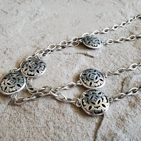 Vintage Bundle of 2 Brighton Silver Long Layering Station Necklaces - Picture 3 of 14